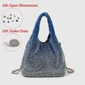 Blue gradient rhinestone bucket bag with silver chain strap and sparkling crystals - Gradient Blue