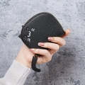 Compact black cat-shaped card holder with embroidered face and cute tail zipper pull - Black