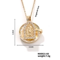 Gold plated copper necklace with zircon encrusted Virgin Mary religious pendant - Gold Transparent Crystal Style (N00921-60)