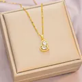 Elegant gold titanium heart necklace with double pear-shaped white crystals pendant - 6034 Rhinestone Heart / Gold