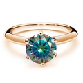 Classic six-prong S925 silver ring with a colorful moissanite stone in rose gold finish - Size 5 / 1 ct / Rainbow