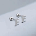 Polished silver stainless steel stud earring featuring an F-letter shape and screw back - Letter F (T55662) / Silver