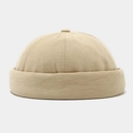 Gorro docker de lona de algodón beige minimalista con diseño de seis paneles y borde enrollado - Beige