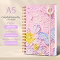 Pink A5 spiral notebook with 3D oil painting butterfly design and elastic band - Moonlight Butterfly (Pink)