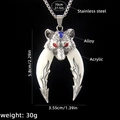 Wolf tooth necklace with silver alloy head and white acrylic pendants on black background - Small Double Wolf Tooth + 70cm Steel Chain