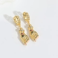 Vintage golden palm earrings with pink evil eye detail and crystal accents - Rose Red