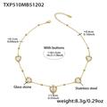 18k vergoldete Edelstahlkette mit fünf herzförmigen Glassteinanhängern für Damen - Weißes Strass-Halskette (TXP510) / 42+5cm / Gold