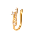 U-shaped gold nose clip with sparkling zircons and a large central crystal gemstone - T-Shape Style (WG-0244) / Gold