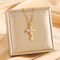 Elegante vergulde titanium stalen ketting met fonkelende druppelvormige zirkoon hanger - Goud