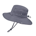 Dark grey wide-brim sun hat with breathable mesh and adjustable chin strap - Dark Gray