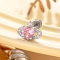 Orecchino a perno con cuore di zircone rosa e corona in acciaio al titanio argento - Pezzo Singolo / Rosa