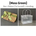 Moss Green seagrass gift box set with matching satin ribbon and clear PVC tote bag - Moss Green (DIY) + Handbag