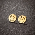 Golden cat paw and heart hollow studs earrings with minimalist circular design - Round Paw Print Shape (689) / Gold