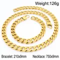 Polished gold-plated Cuban link necklace and bracelet jewelry set for men 126g - Necklace 75cm + Bracelet 21cm (KS220802-Z)