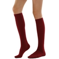 Classic dark red knee-high knit socks with ribbed cuffs for women in a side view - One Size / Burgundy