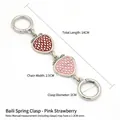 Silver bag extension chain with red and pink enamel strawberry charms, 14cm length - Silver Spring Buckle - Pink Strawberry