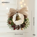 Mini Christmas wreath with pine cones and metal bell hanging decoration for home - Burlap Bow Style (AGHH55-3)