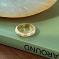 Adjustable golden ring with white enamel heart and star details on green book background - White Star Enamel (J3672)