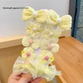 10-piece yellow hair clip set for girls with floral bows and fabric butterflies - E3-9# Yellow 10-piece Set (cardboard Packaging)