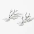Elegant silver coral drop earrings with white pearls in a marine jewelry style - Silver Coral Style (PD3161)