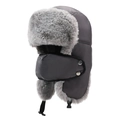 Dark grey winter trapper hat with detachable face mask and warm faux fur lining - One Size / Gray