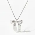 Silver finish stainless steel bow pendant necklace with box chain and brushed texture - Silver 316 Stainless Steel Bow Style (PD1079)