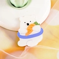 Cute acrylic polar bear pin with a carrot and blue swim ring for bags and accessories - 13 Carrot-loving Bear