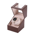 Scatola carica orologi marrone motivo litchi con finestra in acrilico e velluto - 1+0 Texture Liscia (Esterno Caffè Interno Beige)