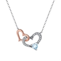 Bohemian style interlocking heart necklace with blue gemstone and rose gold finish - Sky Blue Topaz White Gold Plated, Approx. 1.78g