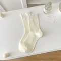 Calcetines media pierna color crema estilo ballet con tejido de canalé y borde de volantes - Talla única / crema