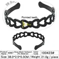 Glossy black PC plastic headband featuring a hollow heart-shaped chain design with anti-slip teeth - 4067 Glossy Black - PC