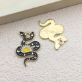 Snake pendant with black enamel, golden sun and moon patterns for DIY jewelry making - Snake Around Sun