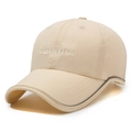 Beige quick-dry breathable mesh baseball cap with white embroidered lettering logo - Adjustable / Khaki