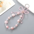 Handmade beaded pink butterfly pendant charm with silver clip for bags and phones - Pink Bead Flower (K4664)