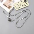Adjustable black and silver metal chain with white leather weave and spherical ornament - Gunmetal Black with White Leather