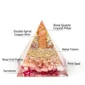 Pink Orgone energy pyramid with rose quartz, sunstone, and tree of life totem - No.16-Rose Quartz Column + Sunstone (Perfect)