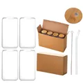 500ml Glasdosen-Set 4 Stück mit Bambusdeckeln, Glasstrohhalmen und Reinigungsbürste - 500ml 4er-Set