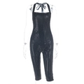 Tuta sexy nera con scollo all'americana per donna con paillettes argento scintillanti e slim - XS / Nero