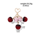 Red cherry keychain with pink bow and detailed size measurements in cm and inches - BG00139-01 Pink Bow Three Cherries Keychain (Silver)