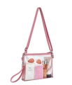 Clear PVC crossbody bag with pink leather trim and adjustable shoulder strap - Pink
