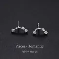 Sterling silver Pisces constellation stud earrings with white cubic zirconia stones - Pisces