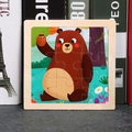 9-piece wooden animal puzzle for toddlers featuring a cute cartoon brown bear design - Bear