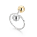 Moderner unregelmäßiger offener Ring mit minimalistischen Gold- und Silbermetallperlen - US 9 / Gold und Silber Kontrastperlen Stil (KR106013-Z)