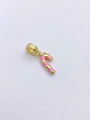 18k gold-plated candy cane charm with pink enamel stripes for DIY bracelets - Pink Striped Candy Cane
