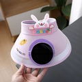 Pink and purple kids sun visor with solar powered fan and cartoon rabbit decoration - Solar Fan Style / Ice Silk Animal Solar Fan-Purple Rabbit