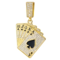 Gold-plated Cuban necklace with iced-out poker cards pendant featuring spade royal flush - Pendant with Square Buckle / Gold