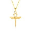 Macro shot of gold Ankh cross pendant with detailed scarab wings and feather textures - Gold (Pendant + Necklace)