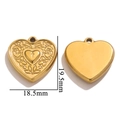 Golden heart-shaped pendant with embossed flower cross design, 18.5x19.5mm size view - Gold Cross Heart