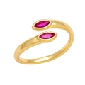 Minimalist adjustable gold ring featuring two marquise-cut rose red zircon stones - Adjustable Open / Rose Red Zirconia