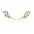 Elegant gold S925 silver leaf earrings featuring pear-shaped clear stones on white background - 18K Gold